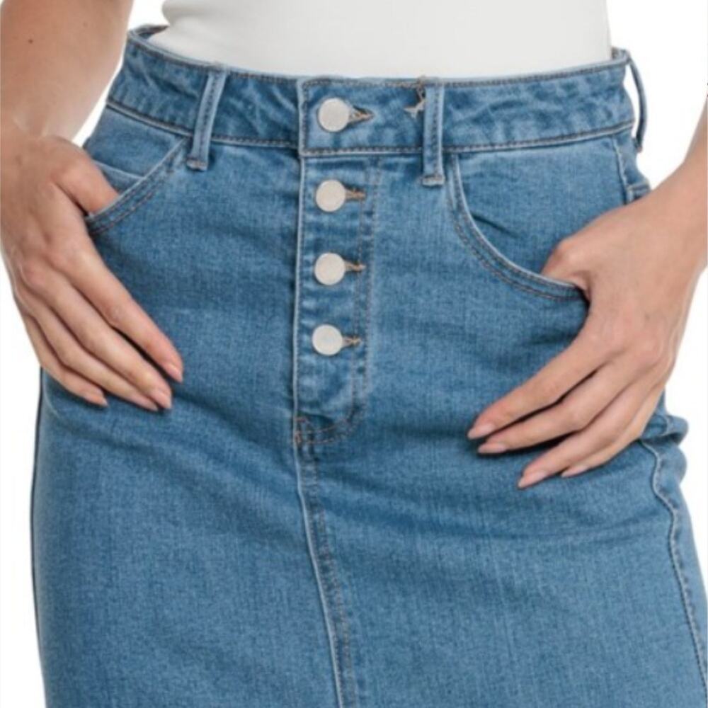 NWT OAT NEW YORK Women's Five Pocket Style Front Slit Denim Maxi Skirt - Picture 2 of 5